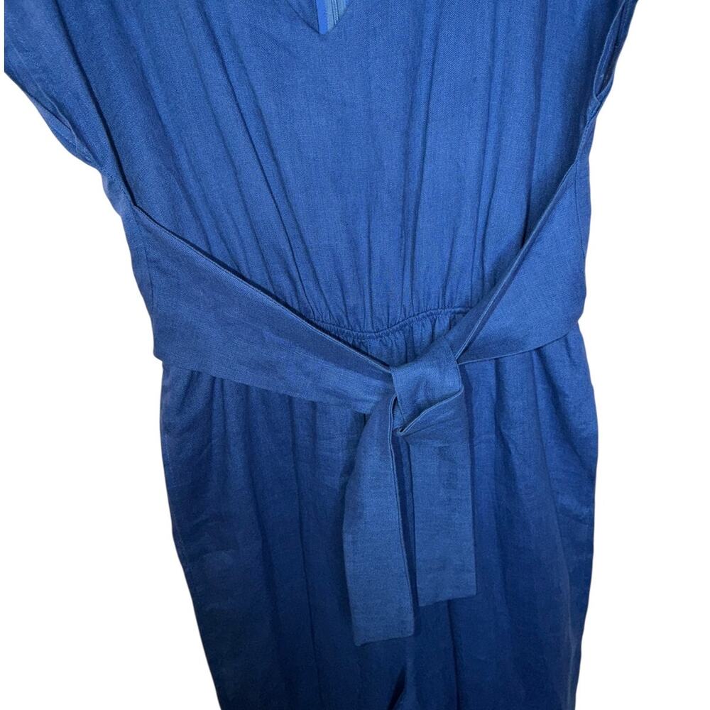 Aqua Women's Blue Tie Waist Linen Jumpsuit Cropped Straight Leg Size Large - Picture 7 of 11